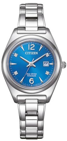 Citizen Damenuhr Super Titanium ™, Blau, 37 mm, EW2601-81L | Analog Quartz, Saphirglas, 10 bar Wasserdicht, 180 Tage Gangreserve, Datum, Super Titanium ™band