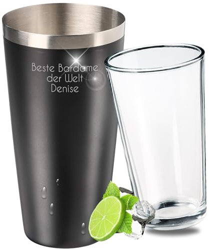 Personalisierter Boston Shaker 700 ml - Cocktailshaker Edelstahl Geschenk | Barkeeper, Mixgetränke, Edelstahl, Cocktailzubehör, Barzubehör, Party, 700 ml, Sieb integriert, hochwertig