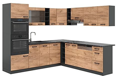 Vicco Eckküche R-Line, Goldkraft Eiche, 247 x 46 cm ohne Arbeitsplatte, für Variable Küchenplanung und modulare Erweiterung