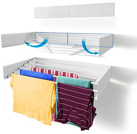 Step Up Wäscheständer - wandmontiert - ausziehbar - Wäscheständer klappbar, faltbar für drinnen oder draußen - platzsparendes, kompaktes Design, 25 kg Tragkraft, 6 m Leitung (70 cm - weiß)
