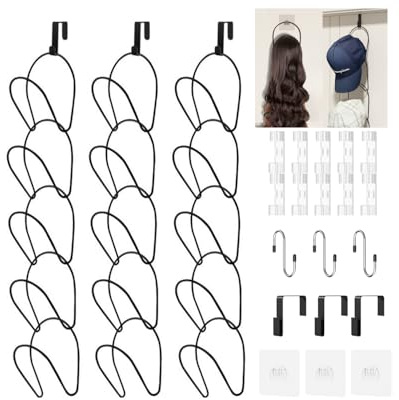LINFIDITE Cap Halter Tür Hut Racks, Baseball Cap Halterung Schrank hängende Einstellbare Huthalter,für Schals Handtaschen Handtücher Kleidung Krawatten mit Haken zum Aufhängen, 15 Stück Schwarz