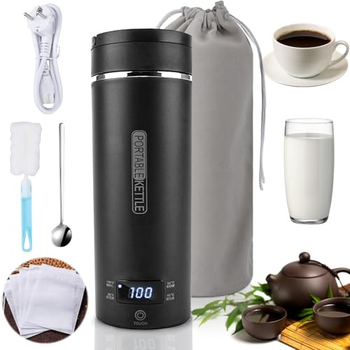JOTOL Kleiner Tragbarer Wasserkocher 500ml,Elektrischer Reisewasserkocher Klein,Kleiner Tragbarer Elektrischer Wasserkochers,Mini-Heizbecher,4 einstellbare Temperaturstufen,for Tee,Kaffee,Babymilch