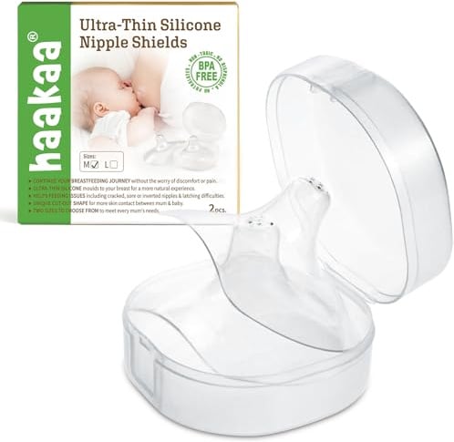 Haakaa Nippleshield Silikon-Nippelschutz zum Stillen, mit Tragetasche, ultradünn, superweich, 18 mm, 2 Stück
