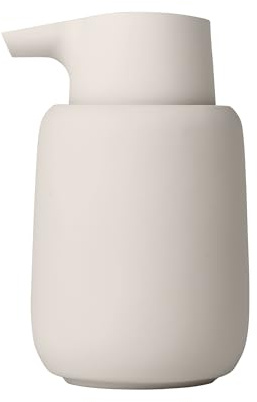 blomus Seifenspender -SONO- 250 ml aus Keramik | Handseifenspender in Beige | Ø8 x 14H cm |Farbe Moonbeam | Flüssigseifenspender mit Pumpkopf
