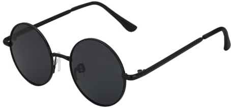 ALLY-MAGIC Y9ETYKMJ Kinder-Sonnenbrille, runder Metallrahmen, polarisiert, kreisförmig, leichter Rahmen, UV400, Retro-Stil, klassischer Stil, Schwarz