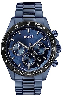 BOSS Herren Chronograph Quarz Uhr 43 mm Hero Kollektion mit Edelstahl Armband Glieder oder Mesh, Datumsfunktion, 3 Sub-Dials, Wasserresistenz 5ATM