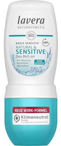 lavera Deo Roll-on basis sensitiv NATURAL SENSITIVE - vegan - Naturkosmetik - Deo-Roller mit Bio-Aloe Vera - Natürliche Mineralien ohne Aluminium - alkoholfreien Rezeptur - 48-h Schutz - 50 ml