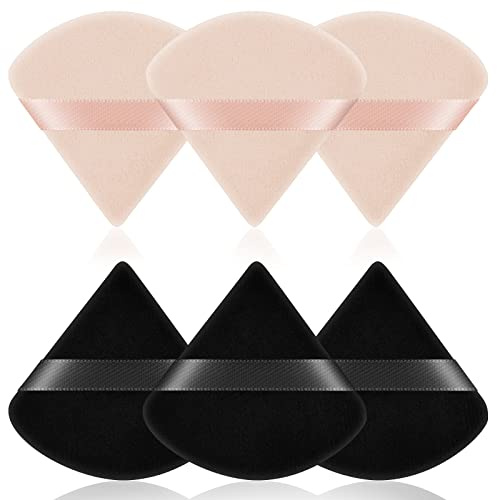 AUAUY 6 PCS Dreieck Makeup Puderquaste,Gesicht Schwämmchen Powder Puff, Waschbar Wiederverwendbar Sponge,Nass Trocken Make up Werkzeug für Loses Puder oder Foundation Rouge(3Schwarz+3Hautfarbe)