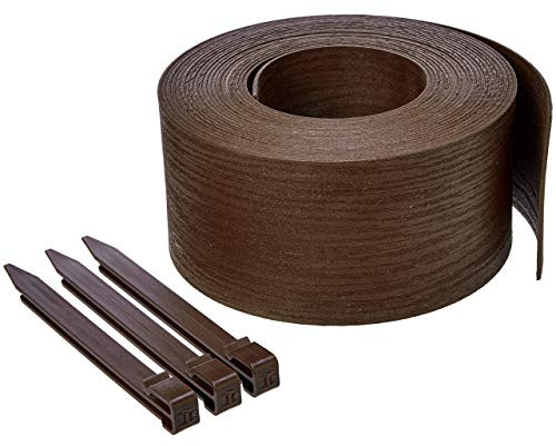 Amazon Basics Raseneinfassung mit 10 Pfählen, 13 cm/5 Zoll x 12 m/40 Fuß, Braun