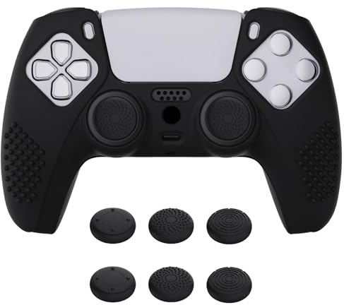 eXtremeRate PlayVital Hülle für ps5 Controller,Case Anti-Rutsch Schutzhülle Griffe Skin,6 Stück Stick Aufsätze für PS5 Controller(3D Noppen Edition,Schwarz)