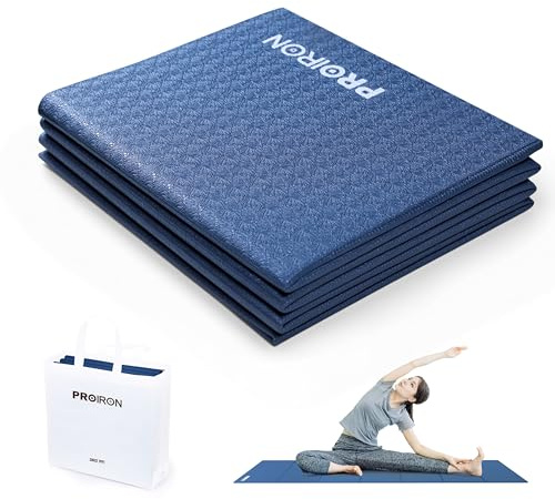 PROIRON Faltbare Yogamatte 183x61x0,4cm, Rutschfest, Schweißresistent Strapazierfähig, Tragbare Fitnessmatte Für Reisen Und Sport, Zusammenklappbar 30,5x26,5x6cm, Blau