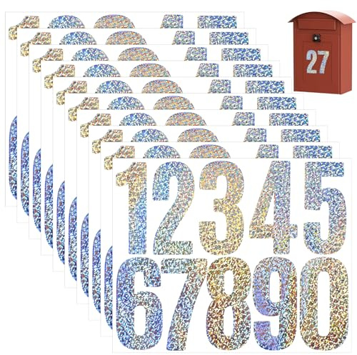 10 Reflektierende Zahlen Aufkleber Vinyl Nummern Sticker Wetterfest Klebezahlen für Hausnummern 8 cm - Selbstklebend für Postkasten Adresse Schilder