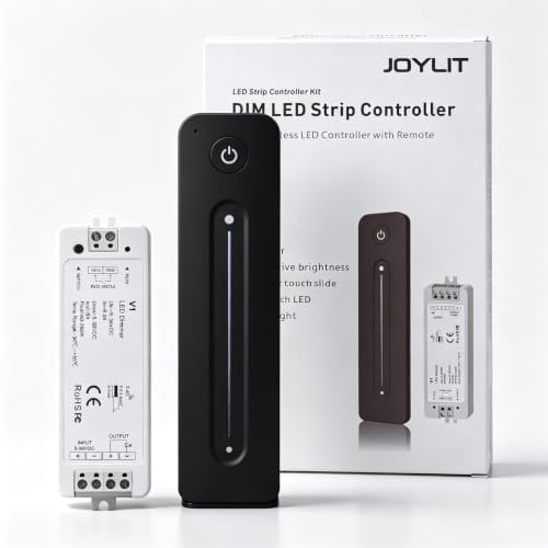 JOYLIT LED Dimmer Controller mit Fernbedienung für Einfarbig LED Streifen | DC 5-36V 8A, 2.4GHz RF Dimmschalter,Mehrere Controller Koppelbar, Flimmerfrei, Sanftes Ein- und Ausblenden, Speicherfunktion