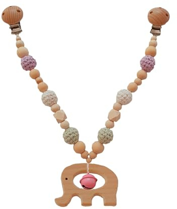 Kinderwagenkette Holz (Lila, Mint, Elefant)
