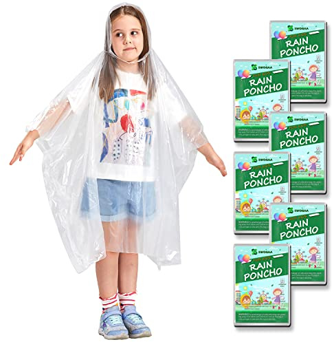 SWOGAA 6/10 Stück Regenponchos für Kinder und Erwachsene extra dick | Familienpackung, Kinder 6 Stück, Erwachsene 6 und 10 Stück, extra dickes transparentes PE-Material, wasserdicht