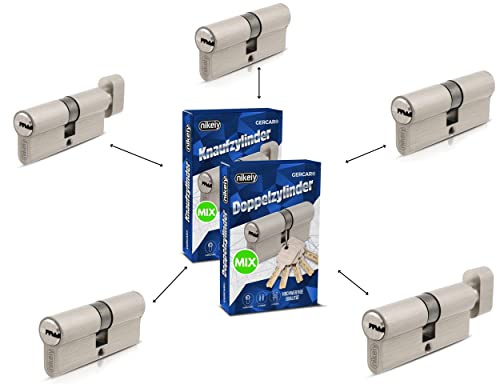 GERCAR Pro Schließzylinder MIX 5er gleichschließend nach Wunsch kombinierbar aus 5 Profilzylinder oder Knaufzylinder 60/70 / 80/90 mm inkl. 25 Schlüssel - One Key System frei konfigurieren