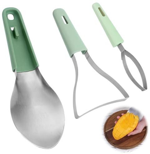 Gosknor 3-in-1 Mango Schneider Werkzeug, Edelstahl Multifunktional Obstschneider Mango Schäler Spalter Kernentferner für Wassermelone Drachenfrucht Papaya Avocado Kiwi Küchenhelfer