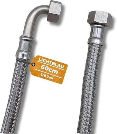 LICHTBLAU Panzerschlauch 60 cm 3/8 Zoll mit 90° Winkel Anschluss-Schlauch | Edelstahl Flexschlauch für Trinkwasser – knickfest für Wasserhahn, Armatur, Eckventil, Bad und WC Spülkasten