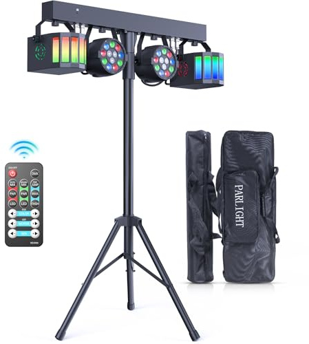 GdjRttk 60W DJ-Lichtset Bühnenlicht mit Ständer und Fernbedienung, Derby RGBW DMX LED Par Scheinwerfer mit Stroboskopeffekt Discolicht für DJ, KTV, Kirchen, Konzerte, Hochzeiten, Halloween