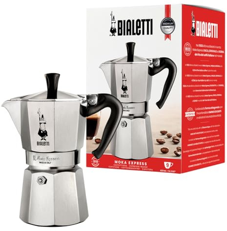 Bialetti Moka Express Kaffeebereiter, Aluminium, für 9 Tassen, 420 ml, silberfarben