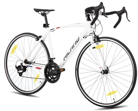 Hiland 700c Rennrad, 14 Gänge, Leichter Aluminiumrahmen, 28 Zoll, Rahmengröße S, City Commuting für Männer und Frauen, Weiß