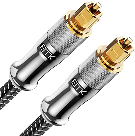EMK Optisches Kabel Optisches Audiokabel Digital Toslink Kabel Spdif Kompatibel mit TV, Soundbar, Heimkino, Xbox, PS4 und Mehr (Vergoldeter Stecker Toslink Silber, 1M)