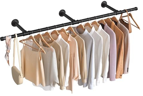SONGMICS Kleiderstange für die Wand, Industrial, 170 x 30 x 7 cm | Kleiderständer Wandmontage, 68 kg Belastbarkeit, platzsparend, einfache Montage, Tintenschwarz, DALSON Kollektion HSR104B01