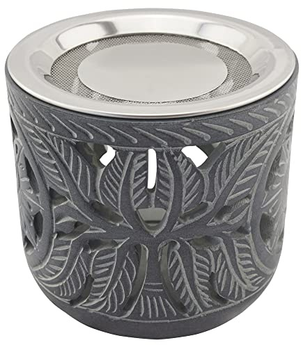 Räucherstövchen aus indischem Speckstein – mit Edelstahlsieb & Metallscheibe – Shiva Design – Höhe 9 cm – Ideal für Weihrauch & Kräuter