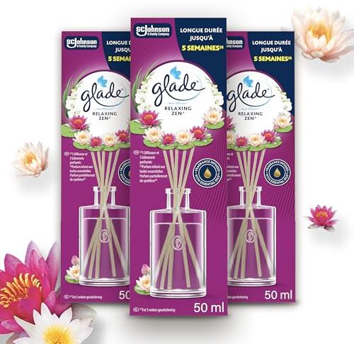 Glade Duftstäbchen Relaxing Zen, Raumduft, natürliche Öle, 3x50ml | 3er Sparpack, natürliche Öle, 15 Wochen Duft, Zuhause & Badezimmer, Lufterfrischer Wohnung, lang anhaltend
