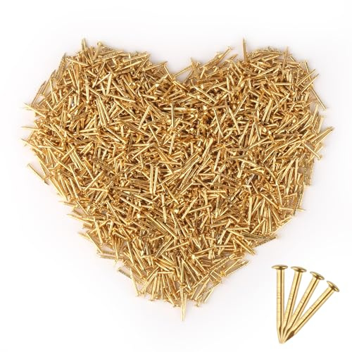 Goldene Nägel Rundkopf, 1500 Stück Kleine Goldene Nägel, 1x10mm Messingbeschichtete Nägel Runde Kopf-kleine Hölzerne Nägel für DIY-Basteleien, Möbelbefestigung (Goldene)