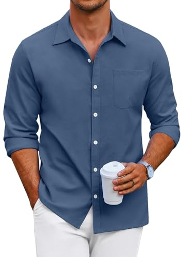 COOFANDY Herrenhemden Langarm Freizeithemden für Herren Casual Business Oxford Hemd Männer Langarmhemd Baumwolle Oberhemden Herren Langarm Bügelfrei Button Down Shirt Navy Blau L