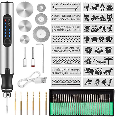 Uolor Kabellos USB Wiederaufladierbar Gravur Werkzeug Kit, Elektrischer Mini Graveur Gravurwerkzeug, Tragbar Graveur Gravurstift Multifunktionswerkzeug für Schmuck Glas Holz Kunststoff Metall Stein