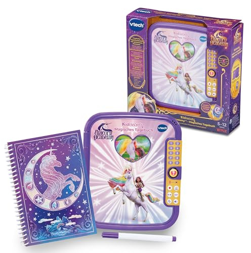 VTech Unicorn Academy - Magisches Tagebuch – Mit der Originalstimme von Sophia – Tagebuch mit Lerninhalten, 5 Spielmodi und Zahlenpasswort – Für Kinder von 5-12 Jahren