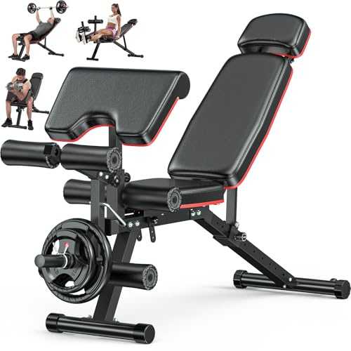 XDDIAS Hantelbank verstellbar mit Beinstrecker & Curlpult, Trainingsbank mit Kopfstütze bis 410 kg, 10-Fach Rückenlehne Schrägbank/Flachbank/Negativbank für Home Gym, Multifunktionale Gewichtbank
