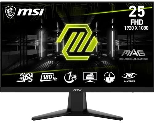 MSI MAG 256F 24,5 Zoll FHD Gaming Monitor - 1920 x 1080 Rapid IPS Panel, 180 Hz / 1ms GtG, 127% sRGB, Frameless Design, HDR Ready - DisplayPort 1.2a, HDMI 2.0b CEC