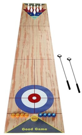 3 in 1 Tisch Curling Spiel 360x57cm Tragbares Shuffleboard Tischkegelspiel Curling Spiel, Simulation des Curling-Sports mit 6 Bowlingflaschen und 2 Putter für Familienabende