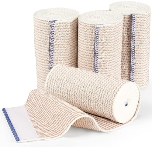 4 Rollen Premium Elastische Bandage Elastische Bandage Kohäsive Fixierbinde Kompressionsbinde Sportbandage Mullbinden für Knöchelunterstützung Arm- Bein (10cm,7.5cm) (10 cm x 1,7 m (étiré à 4,5 m))