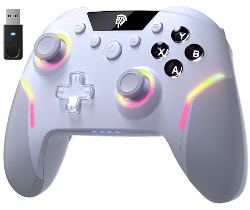 EasySMX X20 Wireless Controller PC mit RGB, Bluetooth Controller mit 2 in 1 Trigger & abnehmbare Hall Joystick & Mechanische Tasten, 6 Achsen Gyro, Kompatibel mit PC/Switch/Handy-Weiß
