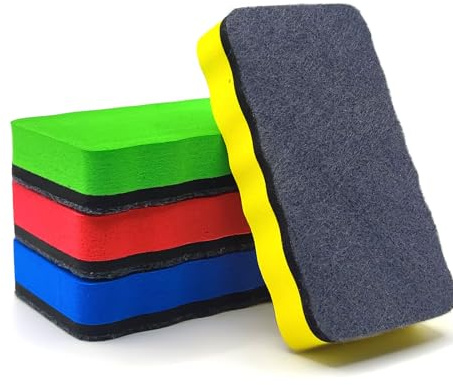 Whiteboard Schwamm 4 Stück, Whiteboard Schwamm Magnetisch, Trockener Radiergummi mit Dickem Filzpad Trockenreinigung auf vielen Oberflächen, Whiteboard Eraser für Whiteboards Tafeln Glas (4 Farben)