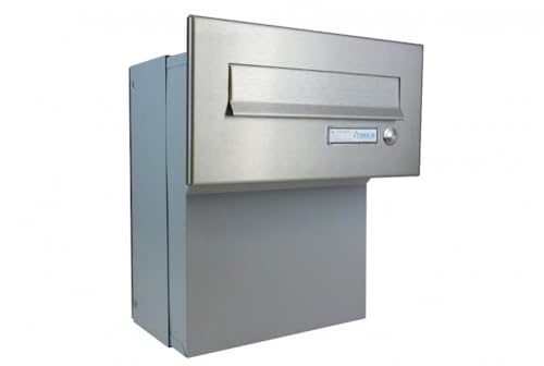 F-046 Edelstahl Mauerdurchwurf Briefkasten mit Klingel (Tiefe: 19-27 cm) - LETTERBOX24.de