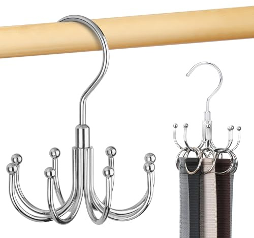 OMHOMETY Gürtelhalter Gürtel Aufbewahrung, Drehbarer Metall Gürtel Organizer Kann bis zu 24 Gürtel Aufnehmen, Platzsparender Gürtelaufhänger Kleiderschrank Organizer,Silber