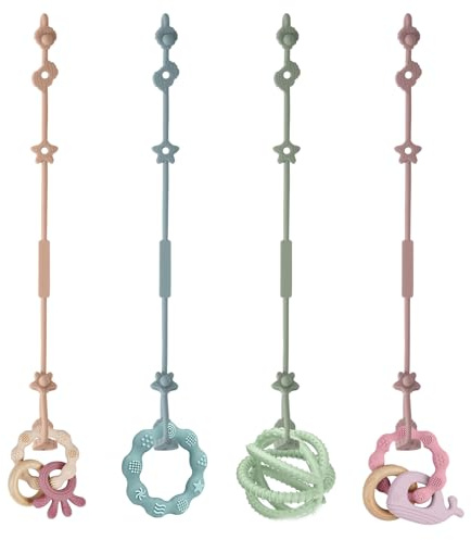 Vicloon Silikon-Spielzeug-Clip, 4 Stück Spielzeug-Sicherheitsgurte, Silikon-Schnuller-Clips, Trinkbecher-Gurt, verstellbarer Kinderwagen-Schnuller-Gurt zum Aufhängen von Spielzeug