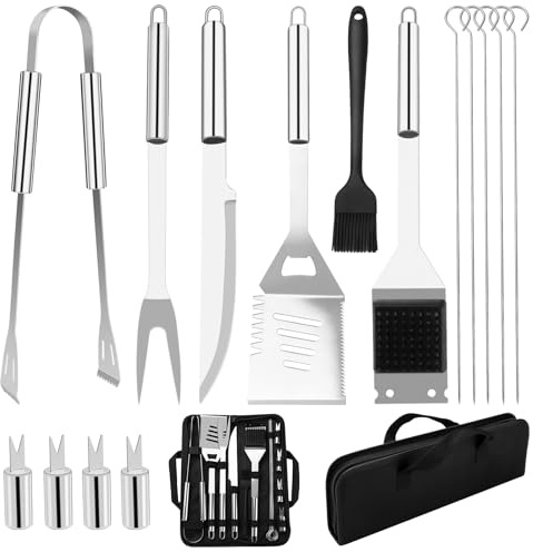 Grillbesteck Set, Edelstahl Grillzubehör, Tragbares Professionelles Grillwerkzeug, Perfektes Grill Set für Männer Geschenk(15PCS)