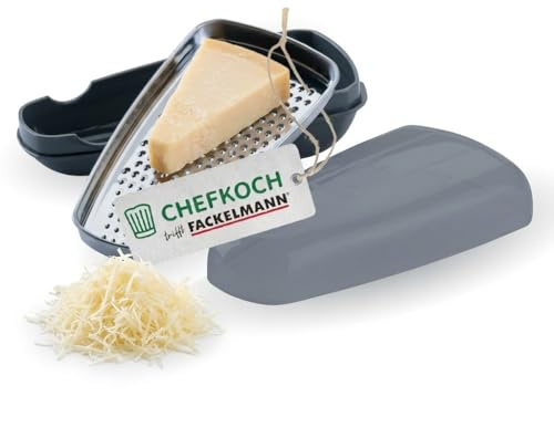 Chefkoch trifft Fackelmann Parmesanreibe mit Behälter – Edelstahlklinge, 2in1 Reiben & Aufbewahren, spülmaschinengeeignet