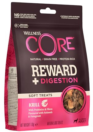 Wellness CORE Reward+ Verdauung 170g, Krill – sanfte Hundeleckerli für alle Hunderassen, getreidefrei, natürlich, hypoallergen, proteinreich, hoher Fischanteil, unterstützt eine gesunde Verdauung