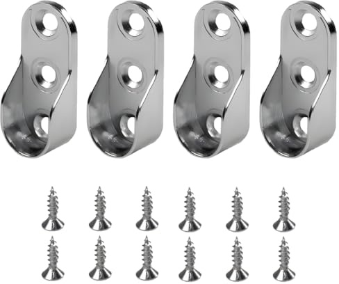 JTKREW 4 Stück Schrankrohrhalter Oval - Lagerung für Schrankrohre in Silberfarbe Schrankrohrlager oval Halterung für Kleiderstange Schrank Metall Kleiderstangenhalter für Ovalstange,Stahl vernickelt