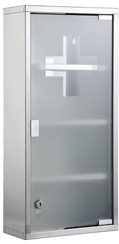 Zedelmaier Medizinschrank aus Edelstahl,Medikamenten Aufbewahrung,Medikamentenschrank 4 Fächer,Apothekerschrank,Badezimmerschrank,Hängend,Abschließbarer Medizinschrank,57 x 27 x 12 cm,Silber