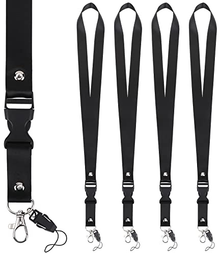 Segus Schwarz Lanyards mit Karabinerverschluss Abnehmbar, 5 Stück Schlüsselbänder Personalisliert aus Nylonimitat mit Karabiner, Geeignet für Unternehmen Büro Schule Mobile Handys Visitenkarten