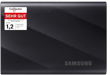 Samsung Portable SSD T9, 4 TB, 2.000 MB/s Lesen, 2.000 MB/s Schreiben, USB 3.2 Gen.2x2, Externe Festplatte für professionelle Anwender, Kompatibel mit Mac, PC, Smartphone und 12K Kameras, MU-PG4T0B/EU