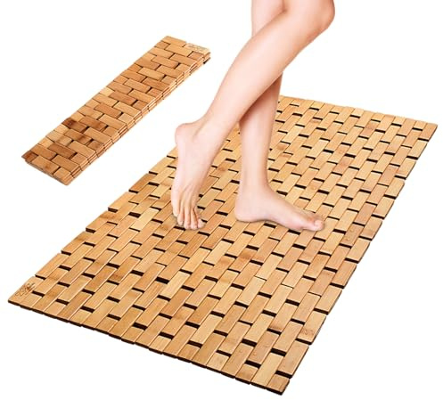 Focenat Bambus Badematte 40x60 cm, rutschfeste Duschmatte Schimmelresistent, Badvorleger aus Holz für Badewanne, Dusche, Bodenmatte für Badezimmer